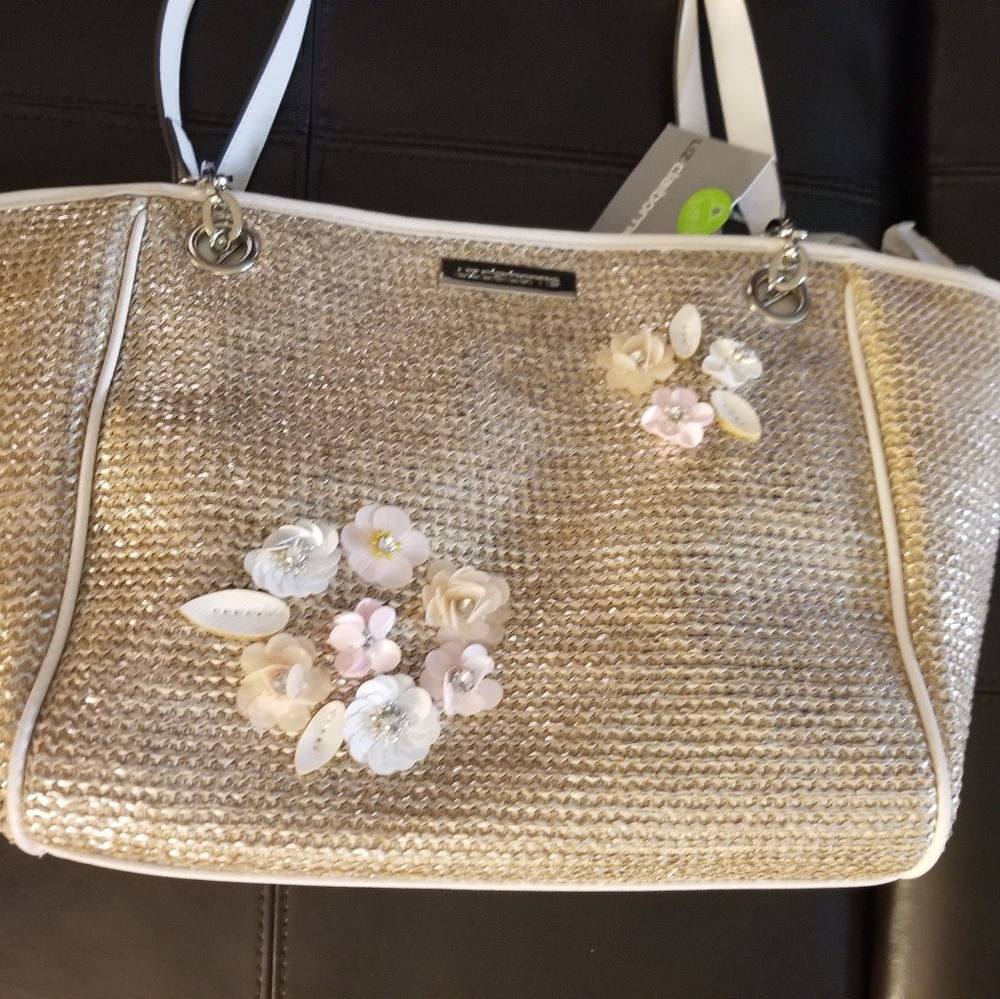 liz Claiborne silver straw purse - Picture 3 of 7